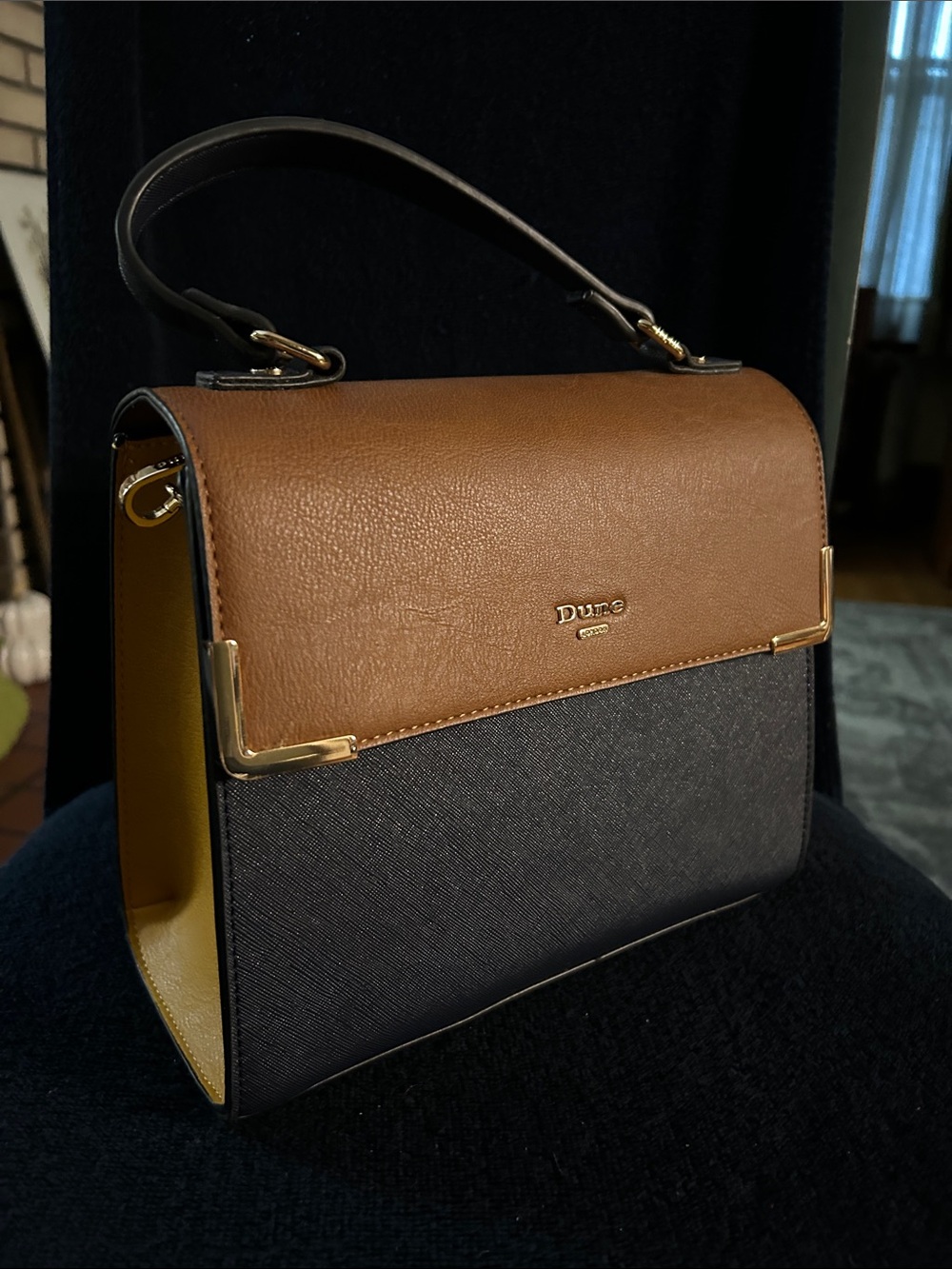 Dune London Color Blocked Satchel w Gold Hardware & Detachable Crossbody Strap